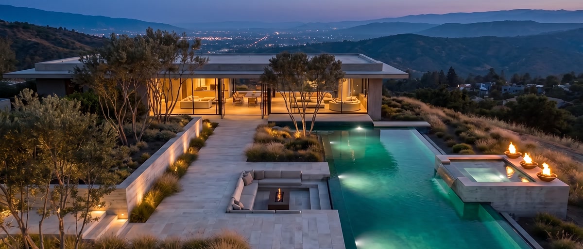 Negative edge and fire at dusk — We Fix Ugly Pools, the Valley of the Sun