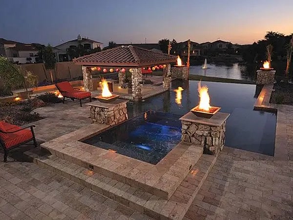 Ramada, fire tables, negative edge — We Fix Ugly Pools, the Valley of the Sun